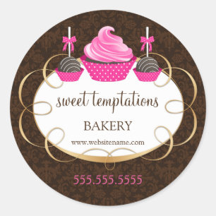 Pink Cupcake Cake Pops Bakery Packaging Classic Round Sticker