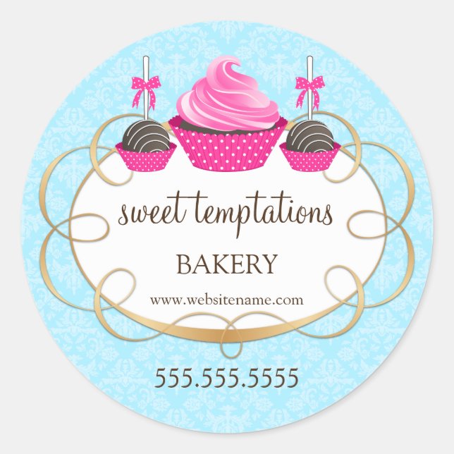 Pink Cupcake Cake Pops Bakery Packaging Classic Round Sticker (Front)