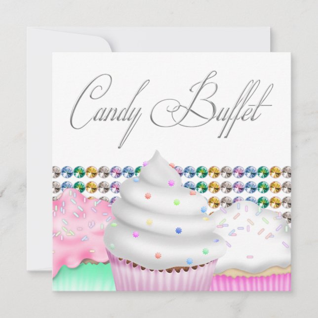 Pink Cupcake Candy Buffet Party Invitation (Front)