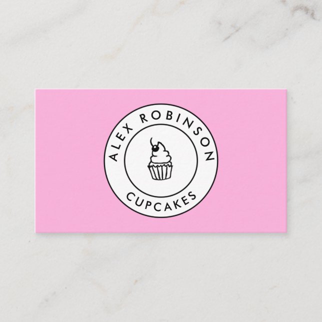 Pink cupcake circle logo bakery business card (Front)