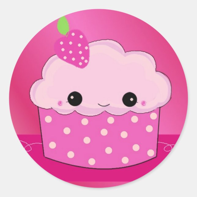 Pink Cupcake Classic Round Sticker (Front)