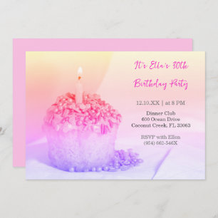 Pink Cupcake Colourful 30th birthday invitation