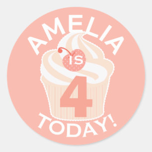 Pink Cupcake Custom Fourth or Any Age Birthday Classic Round Sticker