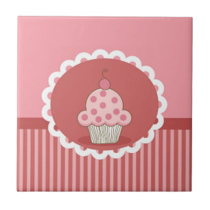 Pink Cupcake Design Ceramic Tile