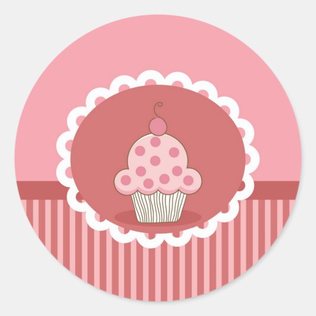 Pink Cupcake Design Classic Round Sticker (Front)