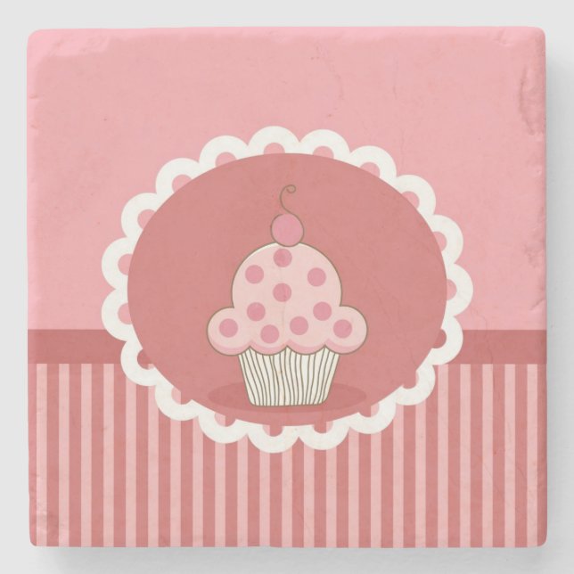 Pink Cupcake Design Stone Coaster (Front)