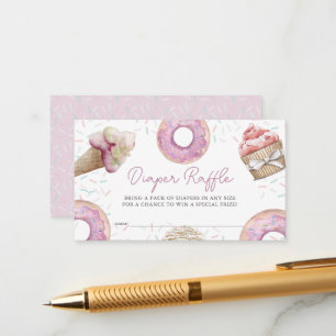 Pink Cupcake & Donut Baby Diaper Raffle Ticket Enclosure Card