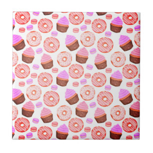 Pink Cupcake Doughnut Macaron Pattern Ceramic Tile