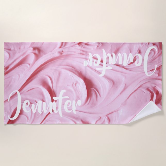 Pink Cupcake Frosting Personalised Beach Towel (Front)
