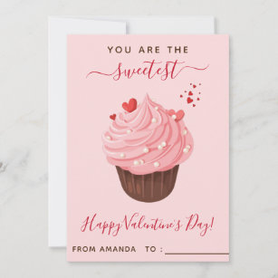 Pink Cupcake Girls Kids Classroom Valentine's Day  Holiday Card