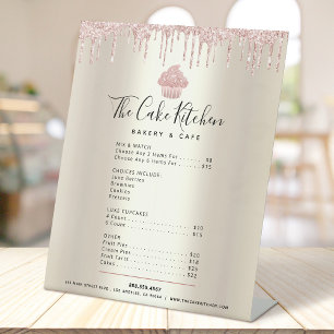 Pink Cupcake Glitter Drips Gold Menu Price List Pedestal Sign