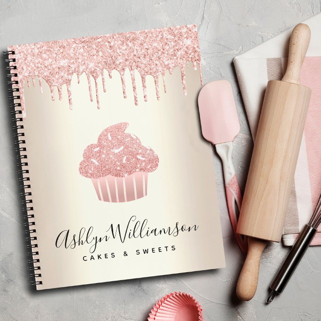 Pink Cupcake Glitter Drips Pastry Chef Bakery Gold Notebook (Creator Uploaded)