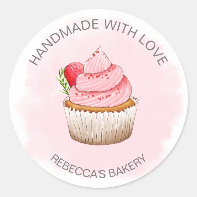 Pink Cupcake Handmade with Love Sticker (Front)