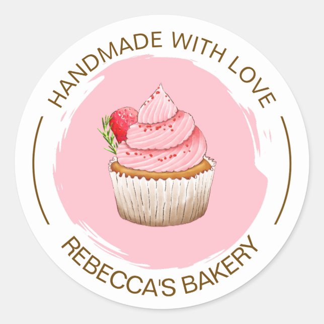 Pink Cupcake Handmade with Love Sticker (Front)