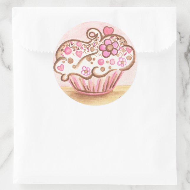 Pink Cupcake Heart Flower Stickers (Bag)