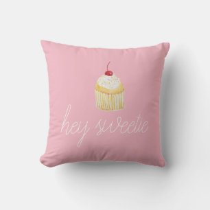 Pink Cupcake Hey Sweetie Personalise Pillow