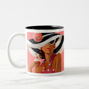Pink Cupcake Lady by Trish Biddle Two-Tone Coffee Mug