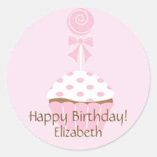 Pink Cupcake Lollipop Happy Birthday Sticker