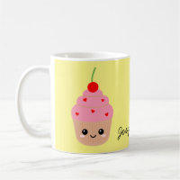 Pink Cupcake Mug, Cute Personalised Cup, Pretty