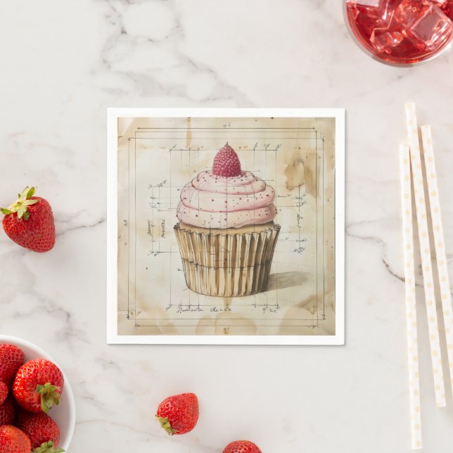 Pink Cupcake Old-School Diagram Napkin (Insitu)