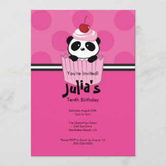 Pink Cupcake Panda Birthday Party Invitation