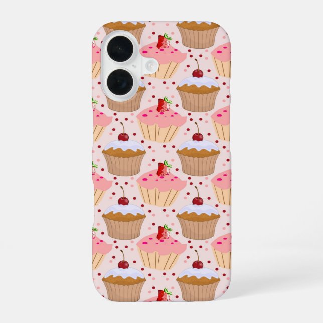 Pink Cupcake Pattern iPhone 16 Case (Back)