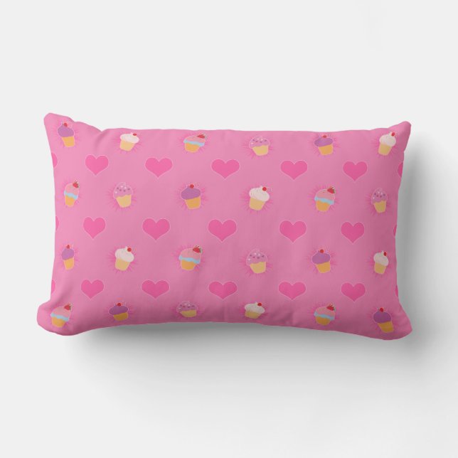 Pink Cupcake Pattern Lumbar Cushion (Front)