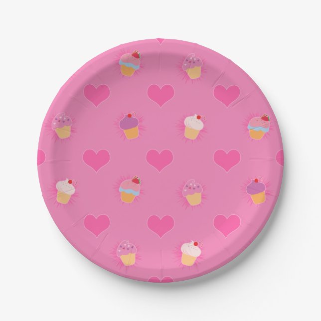 Pink Cupcake Pattern Paper Plate (Front)