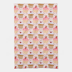 Pink Cupcake Pattern Tea Towel