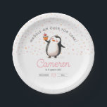 Pink cupcake penguin girl's birthdayPaper Plate<br><div class="desc">Add a touch of whimsy and charm to your birthday celebration with our Cupcake Penguin Celebration paper plates. Adorned with our loveable penguin friend proudly presenting a delicious cupcake amidst a backdrop of pink and orange confetti, these plates bring joy to any party table. The playful text 'waddle on over...</div>