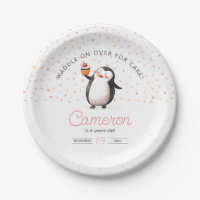 Pink cupcake penguin girl's birthdayPaper Plate