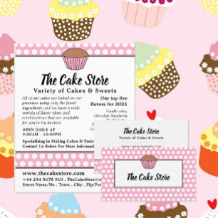 Pink Cupcake & Polka Dot, Cake Maker, Cake Store Business Card