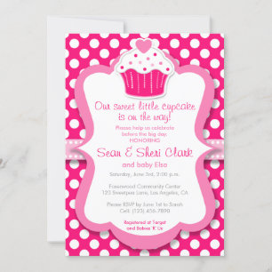 Pink Cupcake Polka Dot Girl Baby Shower Invitation