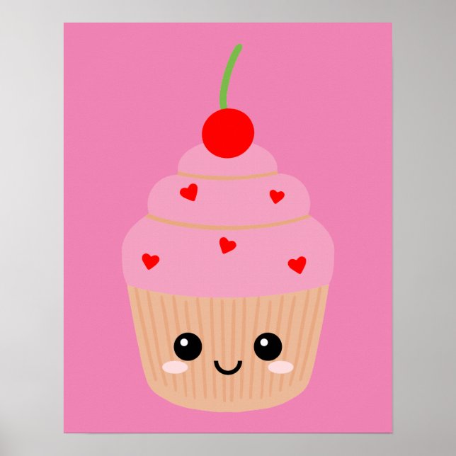 Pink Cupcake Print, Sweet Room Decor, Cute Pretty Poster (Front)