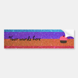 Pink cupcake rainbow glitter bumper sticker