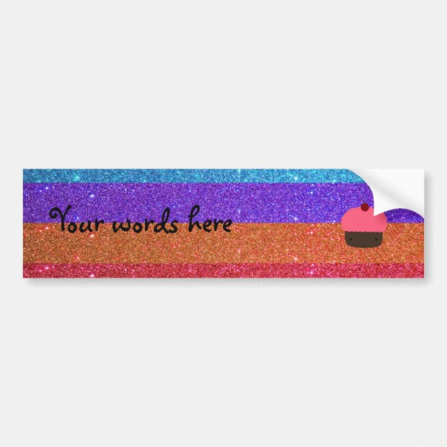 Pink cupcake rainbow glitter bumper sticker (Front)