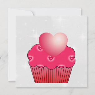 Pink Cupcake Red Hearts Valentines Card