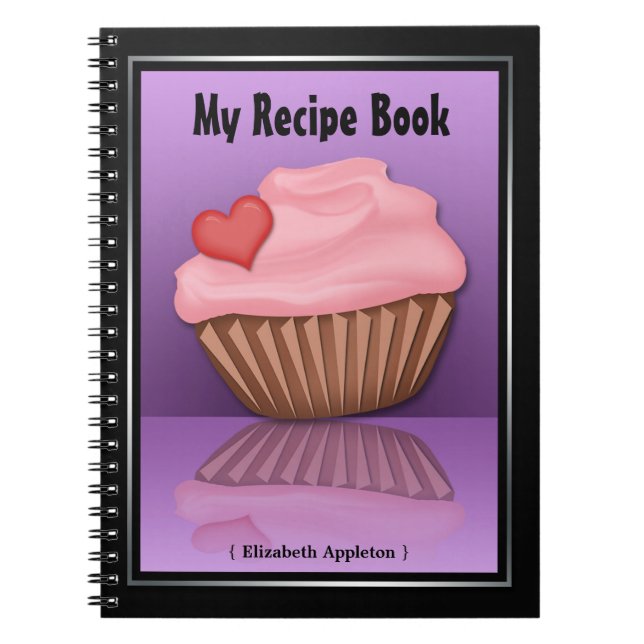 Pink Cupcake Reflection Purple Recipe Notebook (Front)