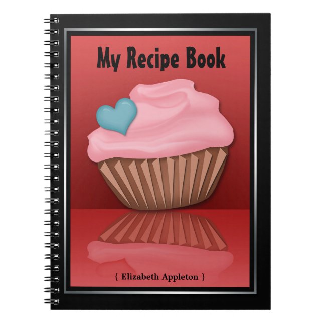 Pink Cupcake Reflection Red Recipe Notebook (Front)