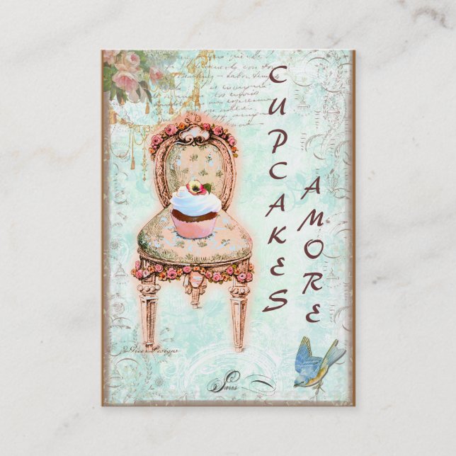 Pink Cupcake & Roses Business Cards (Front)