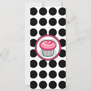 Pink Cupcake Skinny Invitation-Black Polka Dots Invitation
