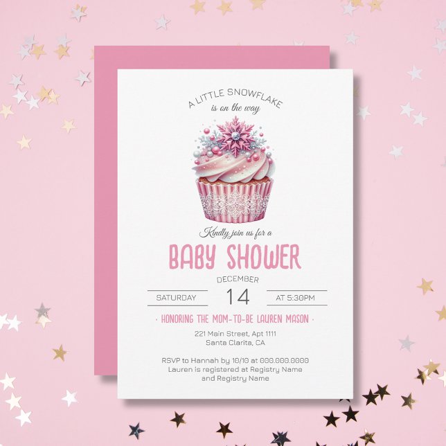Pink Cupcake Sprinkle Winter Girl Baby Shower Invitation (Pink Cupcake Sprinkle Winter Girl Baby Shower Invitation)