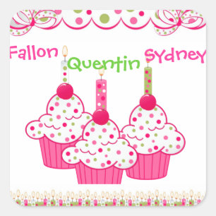 PINK Cupcake Stickets Triplets Square Sticker