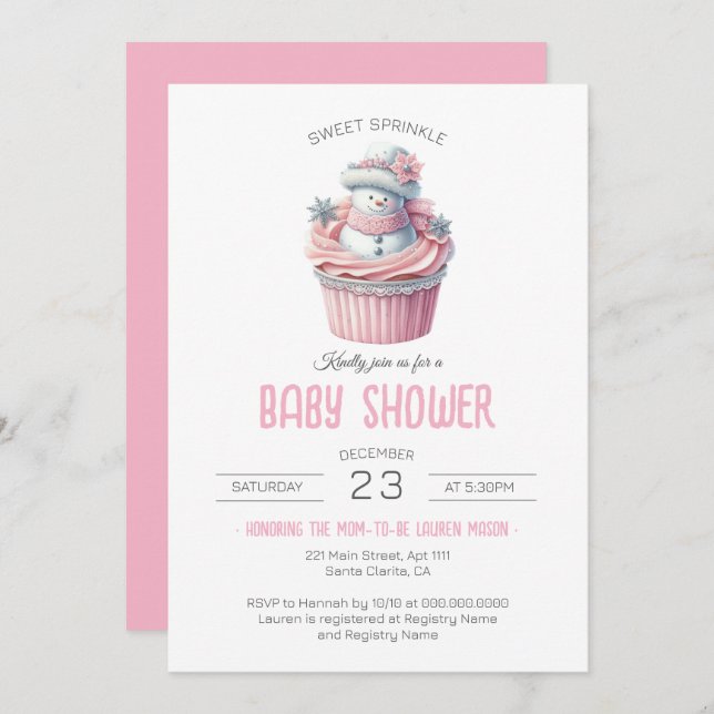 Pink Cupcake Sweet Sprinkle Girl Baby Shower Invitation (Front/Back)