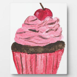 Pink cupcake watercolor dessert food cake girly plaque