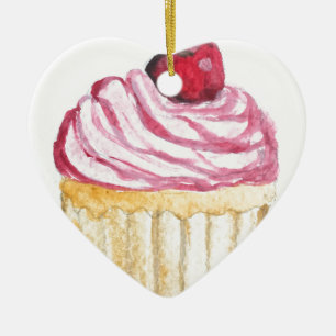 Pink cupcake with cherry ceramic tree decoration