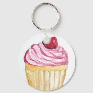 Pink cupcake with cherry key ring