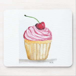 Pink cupcake with cherry mouse pad