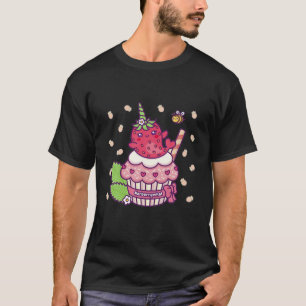 Pink Cupcake With Funny Unicorn Strawberry Kawaii T-Shirt