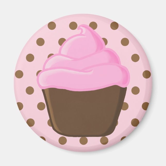Pink Cupcake with Pink Polka Dots Magnet (Front)